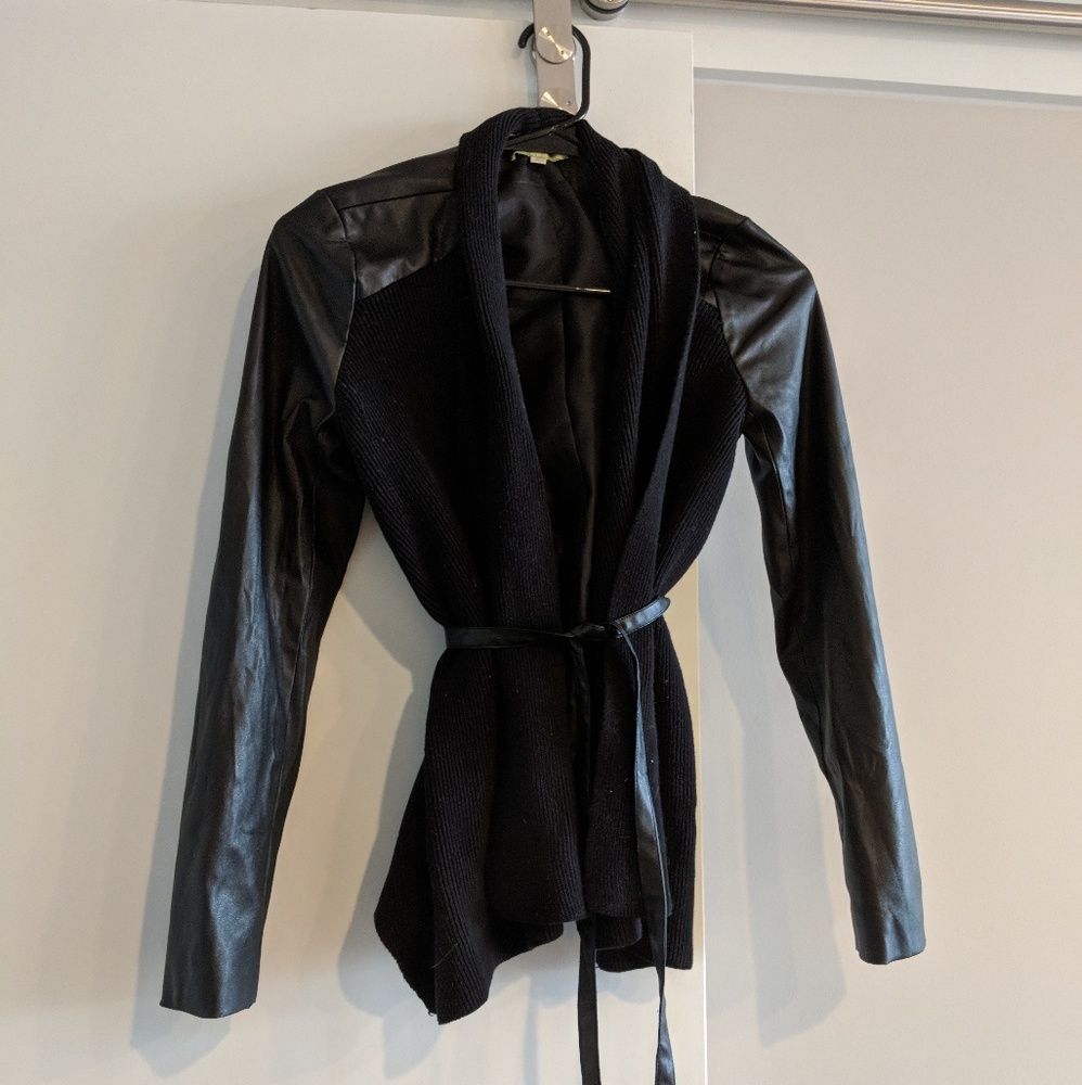 Gianni Bini Black Leather and Knit Jacket